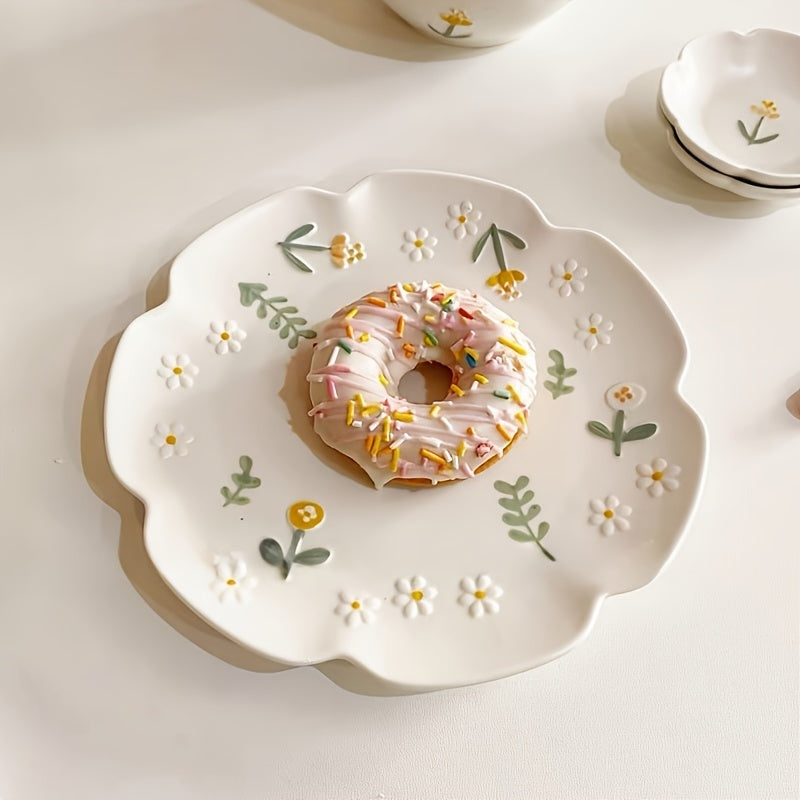 HandPainted Vintage Little Daisy Ceramic Bowl  Plate Set