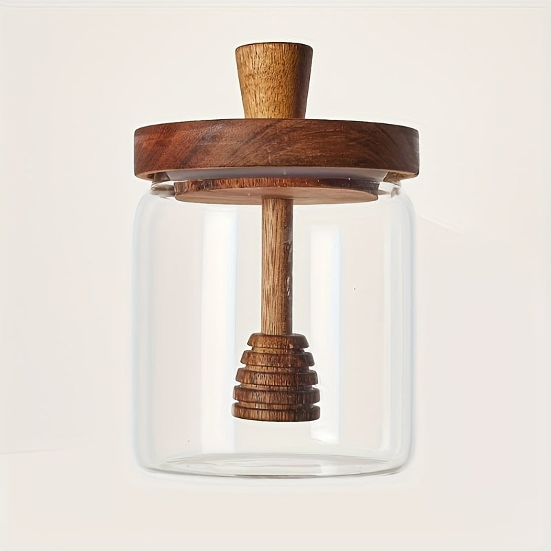 Premium Glass Honey Jar with Wooden Stir Stick