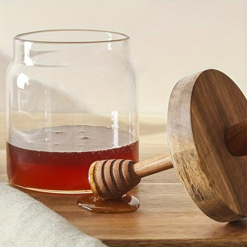 Premium Glass Honey Jar with Wooden Stir Stick