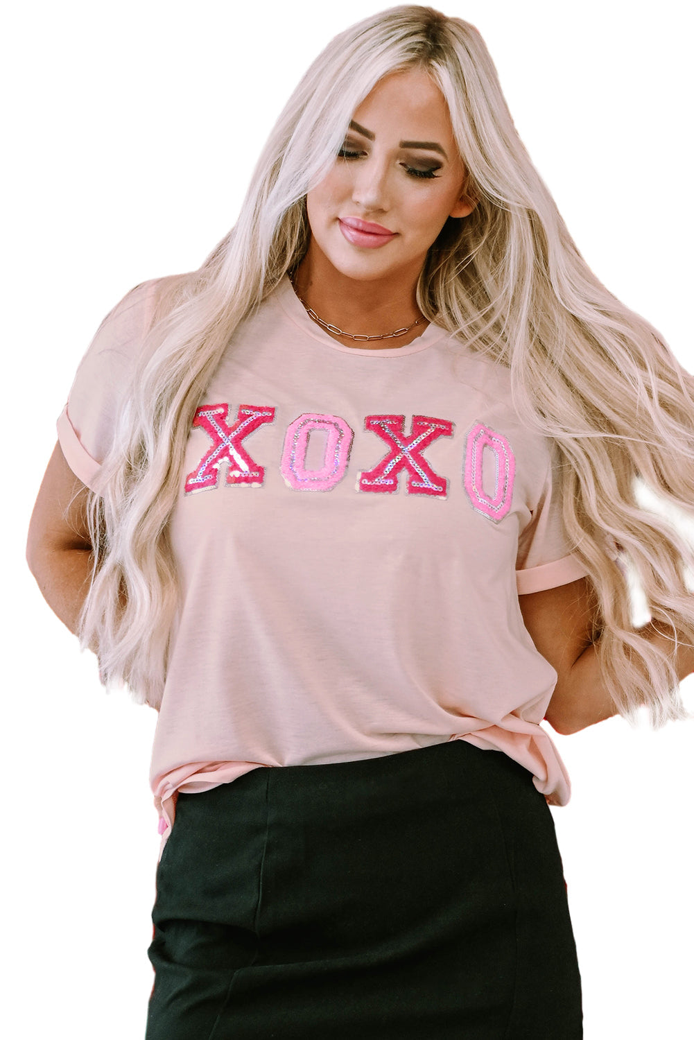 Pink Valentines Shiny XOXO Graphic T-shirt