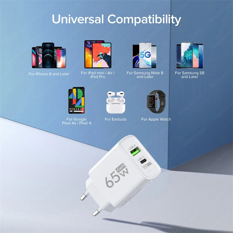 65W GaN USB Charger Type C Fast Charging Mobile Phone Charger Adapter