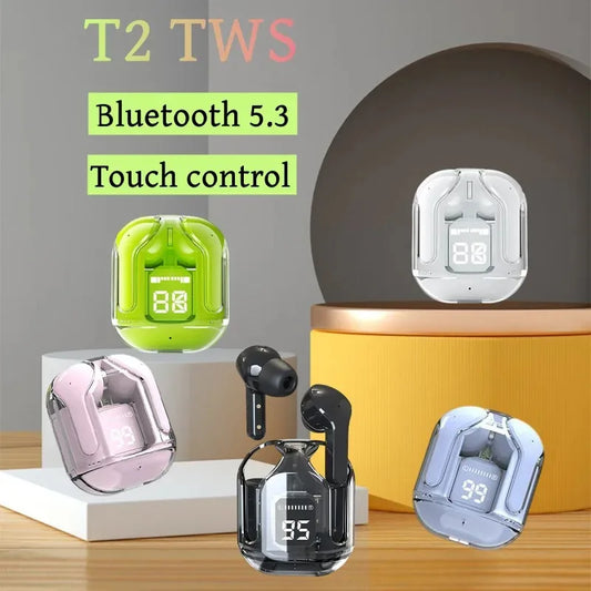 NEW T2 TWS Wireless Bluetooth Headset Transparent ENC Power Digital