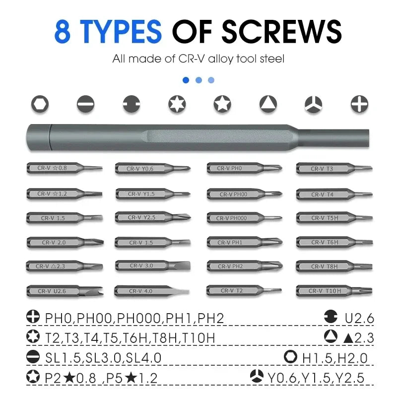 25 In 1 Precision Screwdriver Set Mini Magnetic With 24 Pcs Torx