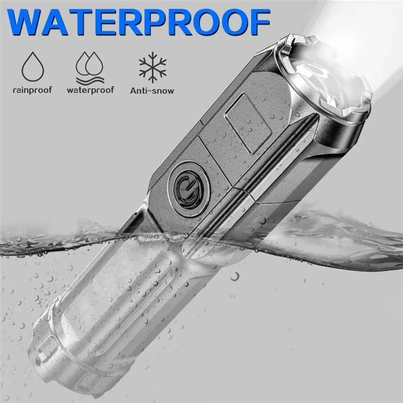 Portable LED Flashlight ABS Strong Light Focusing Flashlight USB