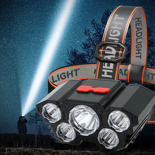 5 LED Headlamp Rechargeable with Built in Battery Strong Light