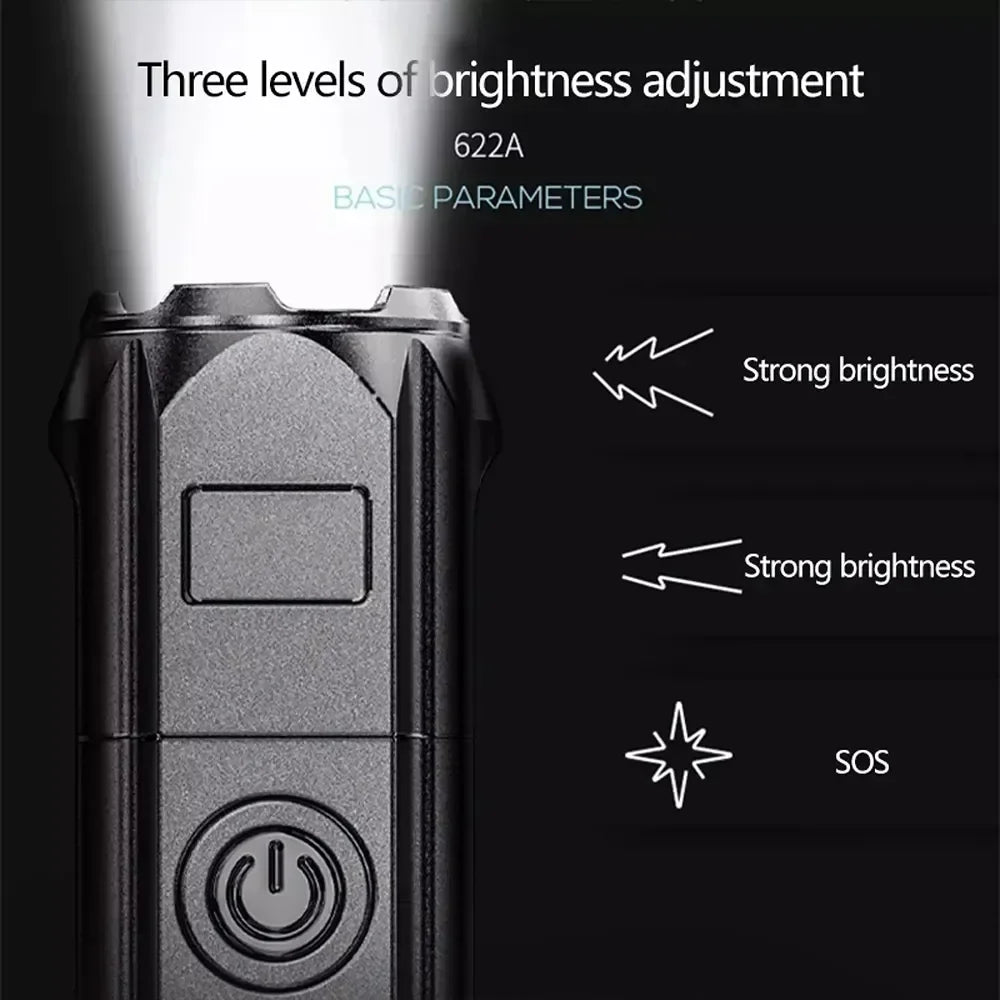 Portable LED Flashlight ABS Strong Light Focusing Flashlight USB