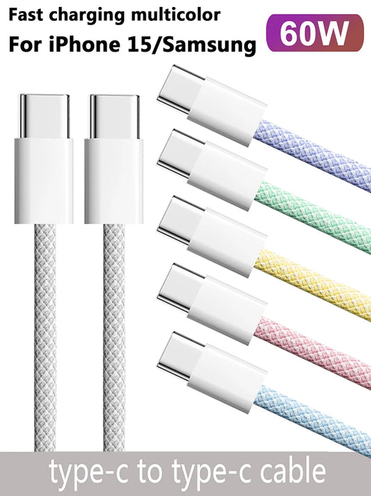 USB-C to Type C Color Cable For Apple iPhone 15 PD 60W Fast Charging