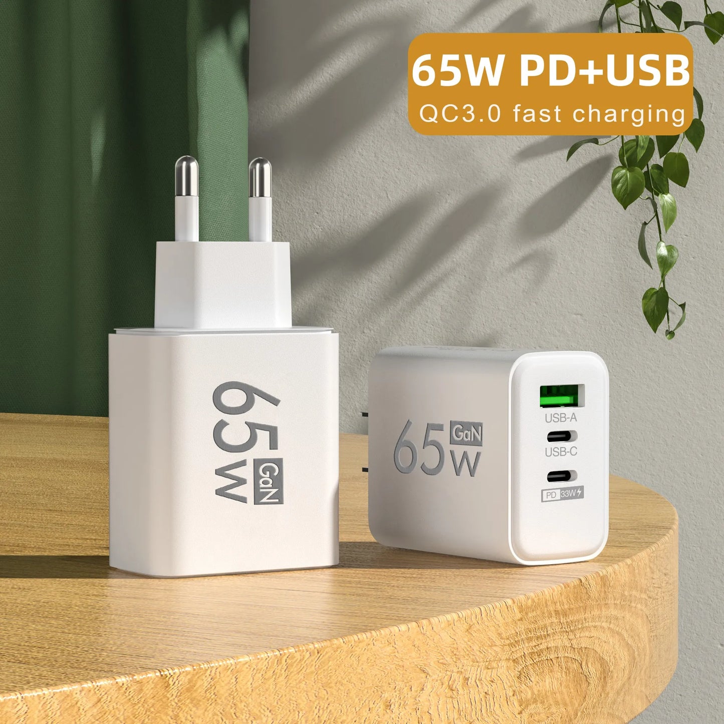 65W 3 Ports GaN USB PD Charger Fast Charging Type C Mobile Phone