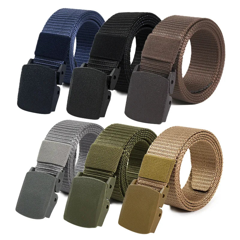 Men's Canvas Belt Plastic Buckle Metal-Free Tactical Waist Belt