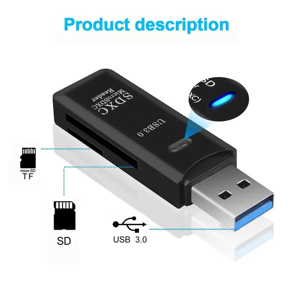 Multi Functional 2-in-1 High-speed USB 3.0/2.0 Card Reader Supports