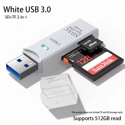 Multi Functional 2-in-1 High-speed USB 3.0/2.0 Card Reader Supports