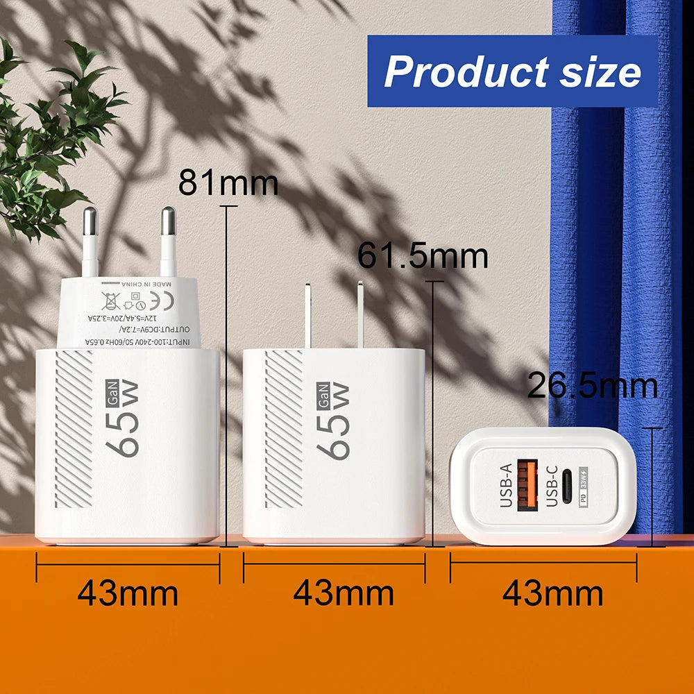 Total 65W GaN Charger USB PD Fast Charging High Speed Type C Quick