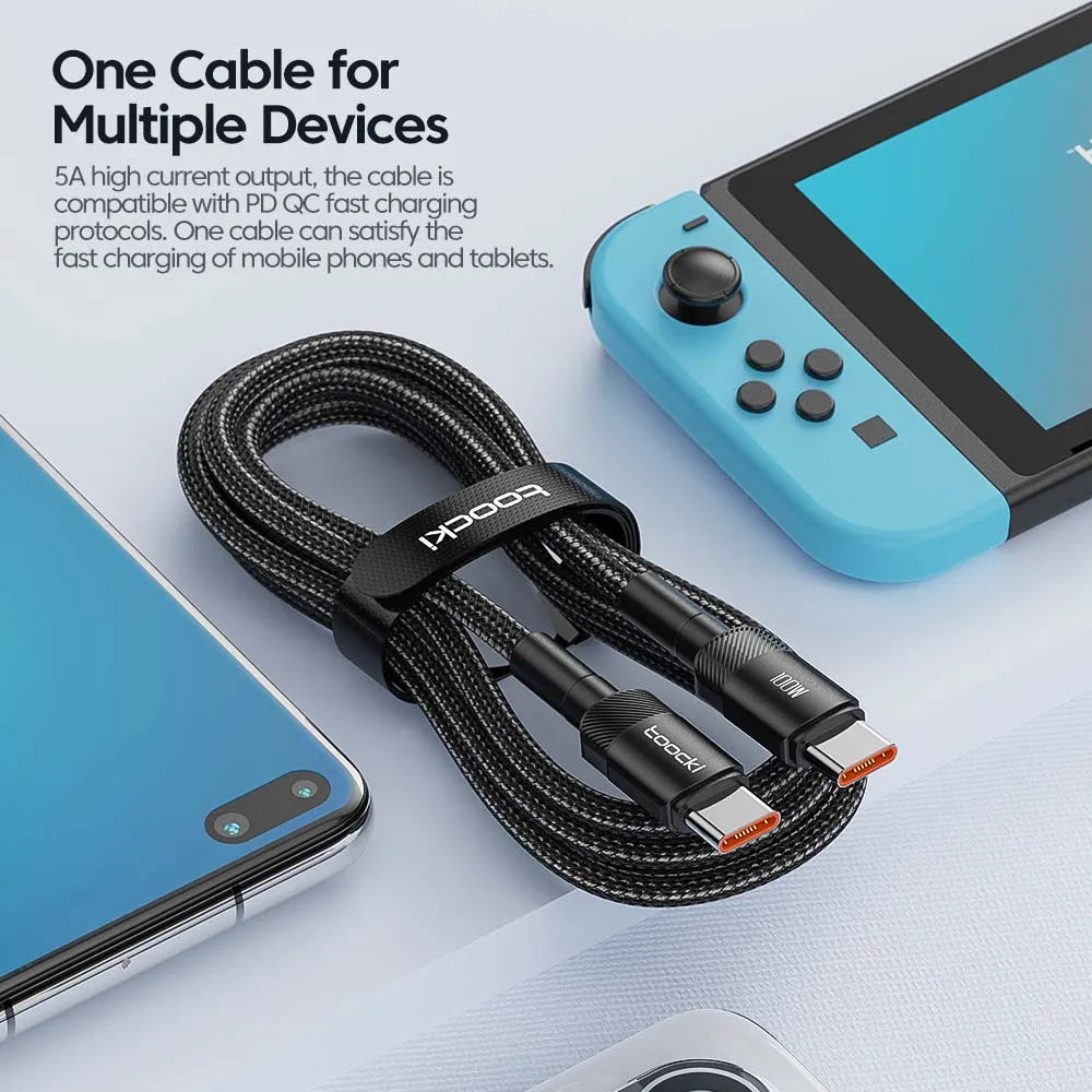 Toocki 100W Type C to USB C Cable PD 3.0 Quick Charge 4.0 Fast