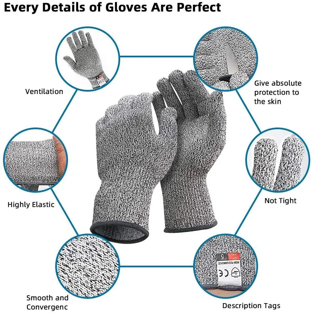 Grade 5 Cut Resistant Gloves Kitchen HPPE Scratch Resistant Glass