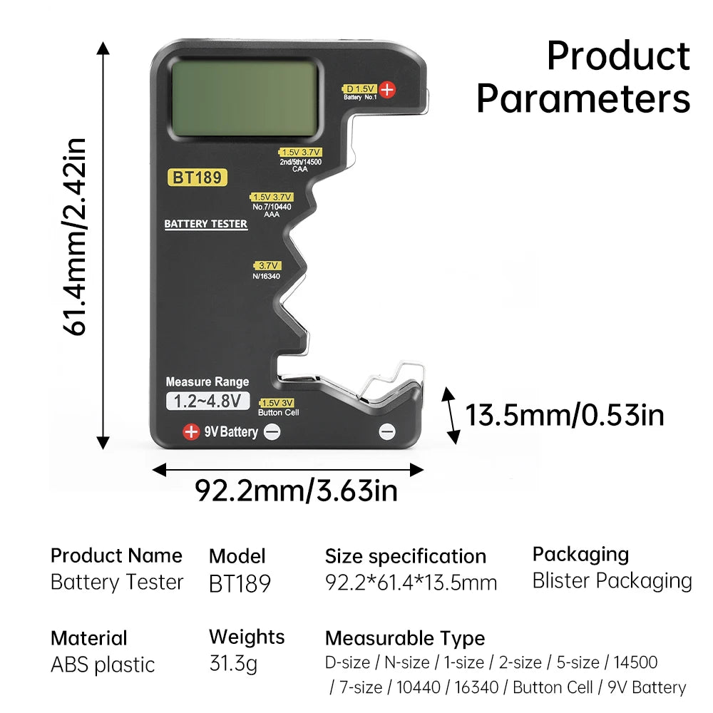 BT189 Ultra-small Battery Tester 9V AAAAA Button Cell Universal