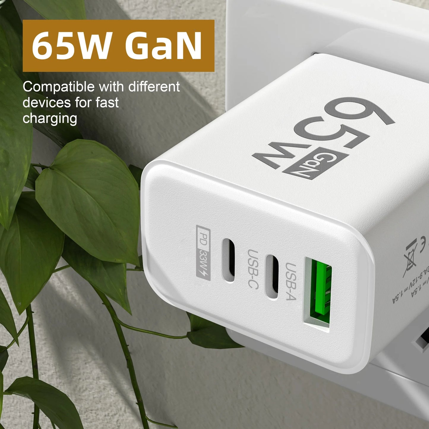 65W 3 Ports GaN USB PD Charger Fast Charging Type C Mobile Phone