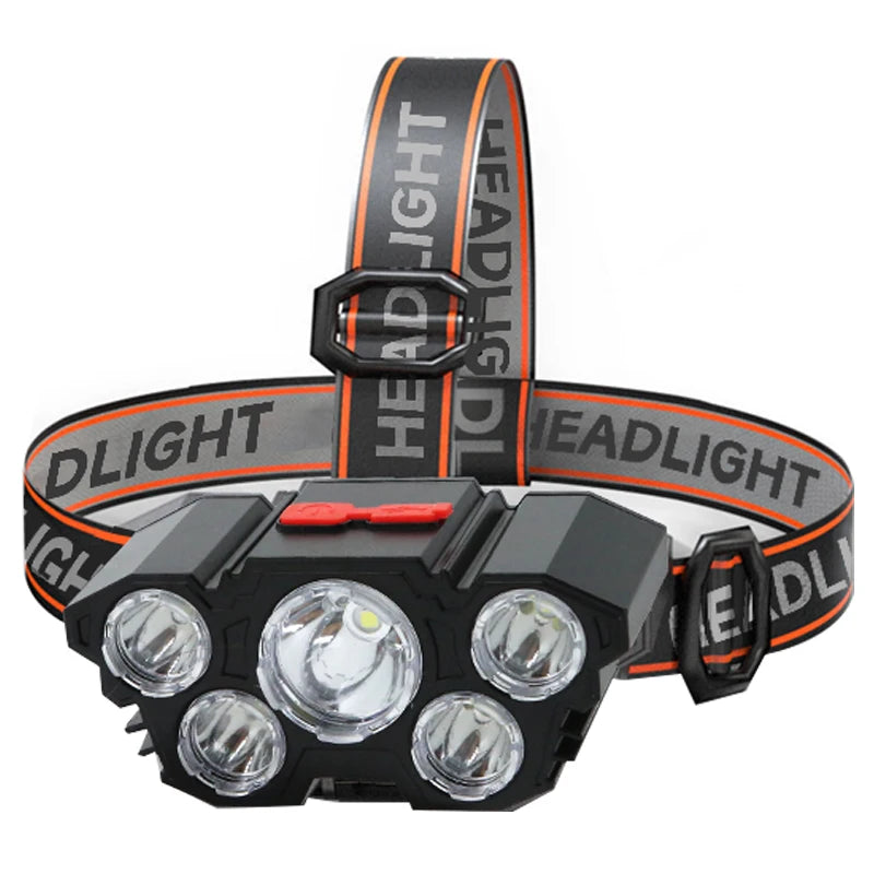 5 LED Headlamp Rechargeable with Built in Battery Strong Light