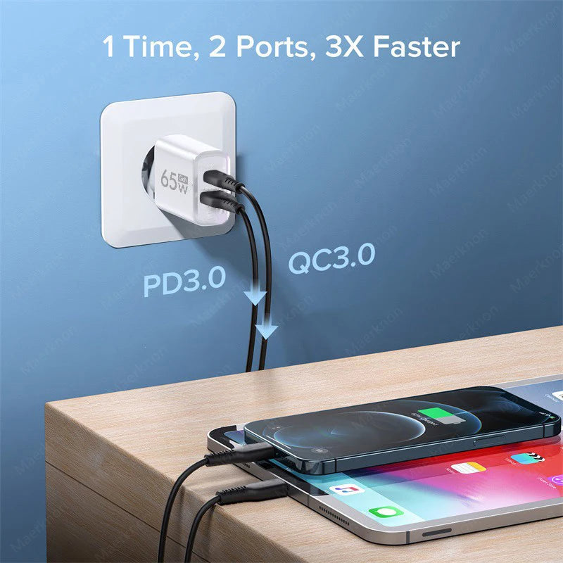 65W GaN USB Charger Type C Fast Charging Mobile Phone Charger Adapter