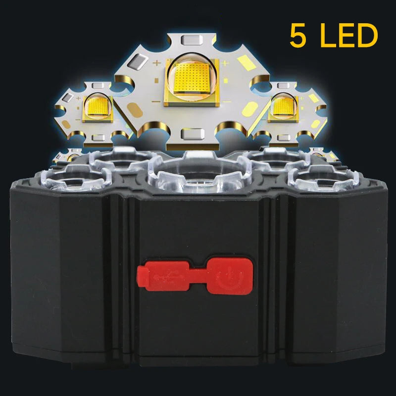 5 LED Flashlight Rechargeable with Built in Battery Strong Light