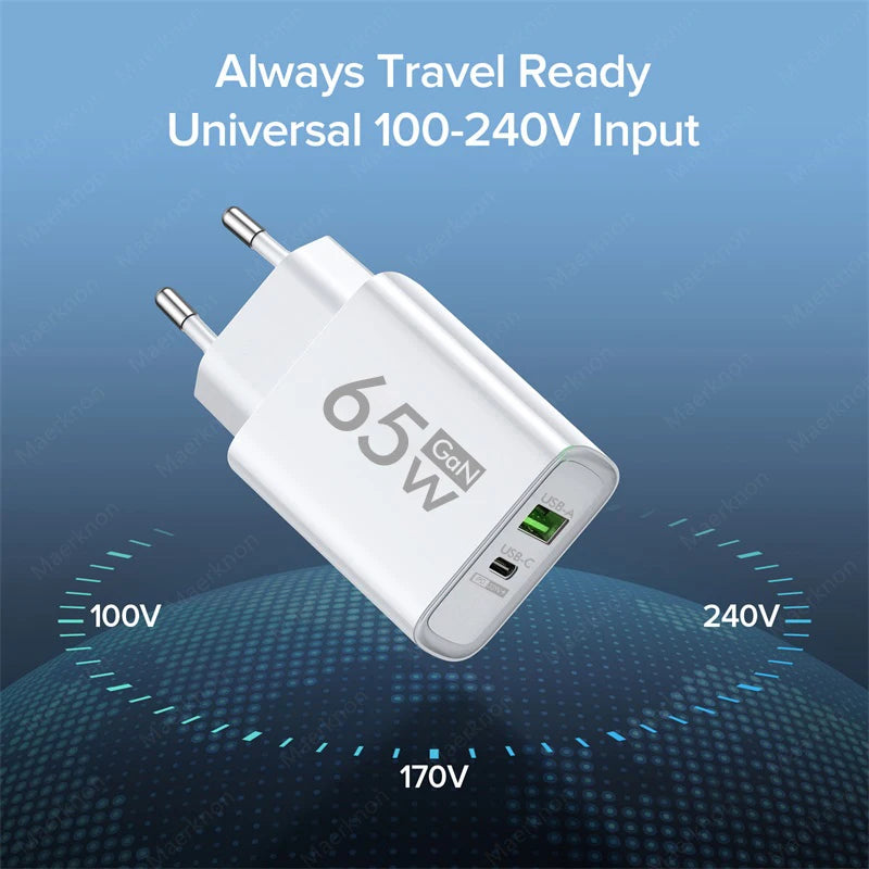 65W GaN USB Charger Type C Fast Charging Mobile Phone Charger Adapter