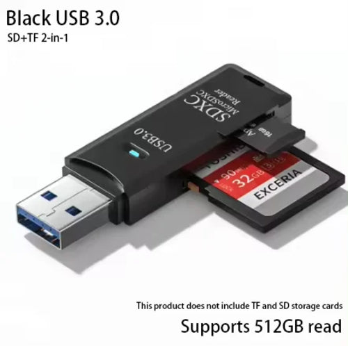 Multi Functional 2-in-1 High-speed USB 3.0/2.0 Card Reader Supports