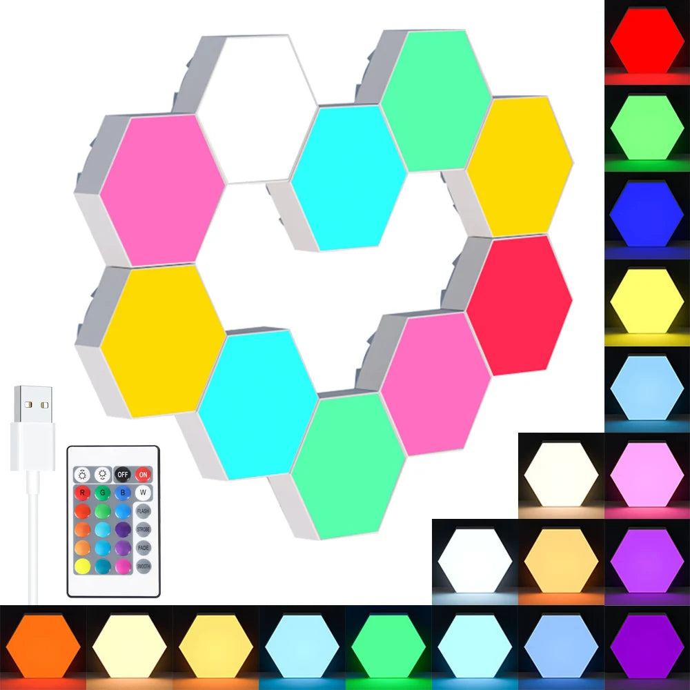 Touch Sensitive RGB Hexagon Lights LED Wall Panels USB Cellular