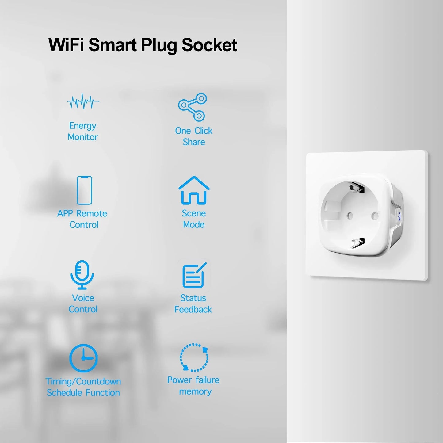 Tuya 16A 20A EU Smart Socket WiFi Smart Plug With Power Monitoring