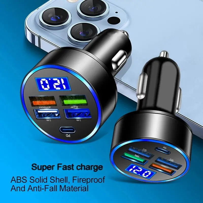 66W 5-port fast phone charger, 3.1A USB car charger fast charging USB