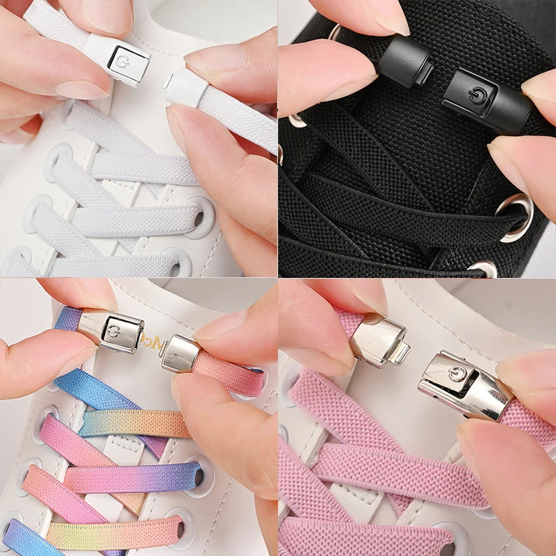 8mm No Tie Shoe Laces Press Lock Shoelaces Without Ties Elastic Laces