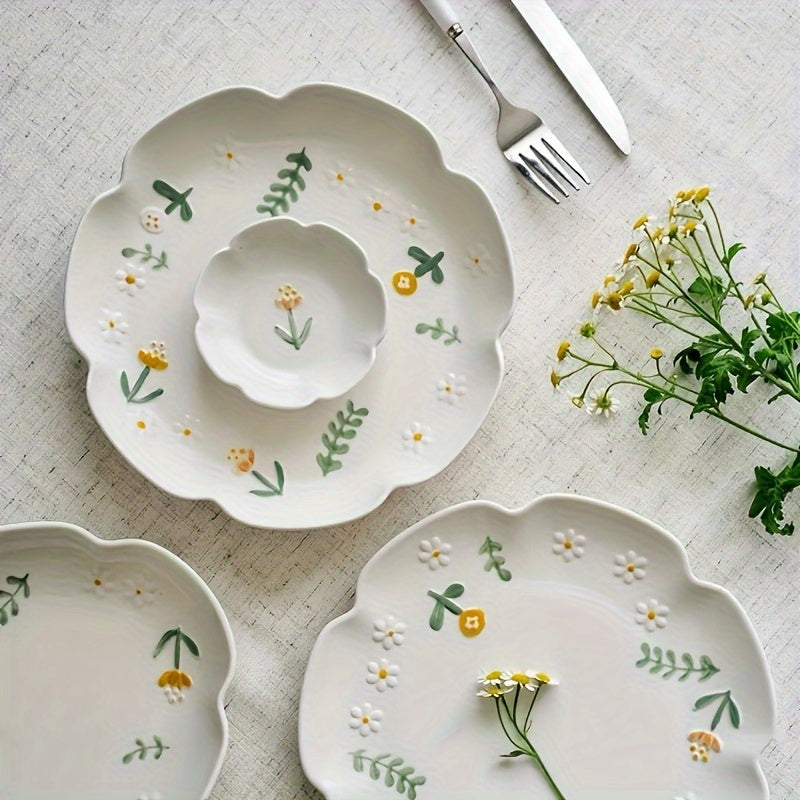 HandPainted Vintage Little Daisy Ceramic Bowl  Plate Set