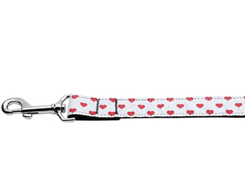 Pet Dog & Cat Nylon Collar or Leash, "White and Red Dotty Hearts"